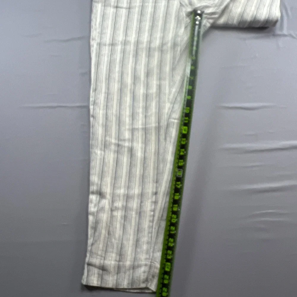 Banana Republic Hayden Pants Women 6 White Gray Striped Linen Slit Elastic Waist